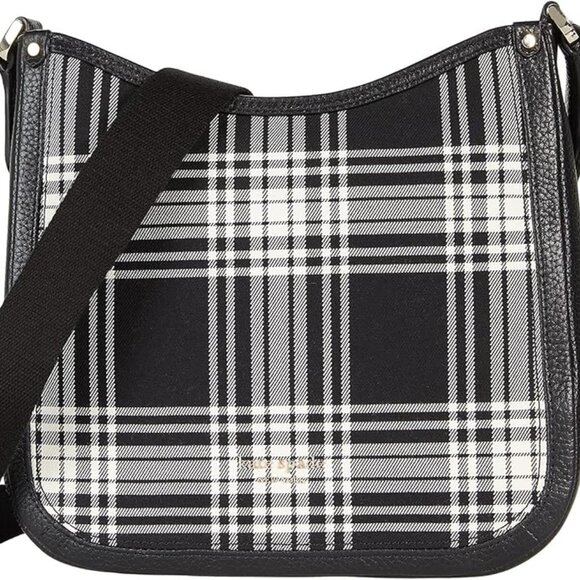 #126 NWT - Kate Spade New York Roulette Plaid Medium Messenger Black Multi - Picture 2 of 9